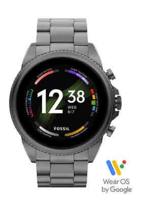FOSSIL Mens 44 mm Gen 6 Full Color Display Stainless Steel Digital Smart Watch - FTW4059