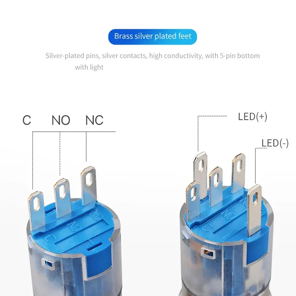 16mm ProMax PPS16220BRL Metal Push Button Switch Waterproof Latching Blue - The Tech Depot