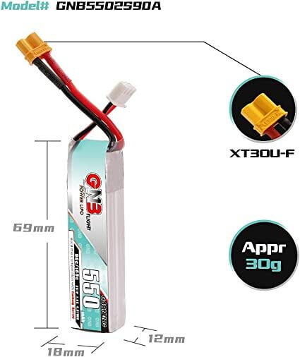 GNB 550mAh 2S1P 7.4V 90C Long Type Lipo Battery