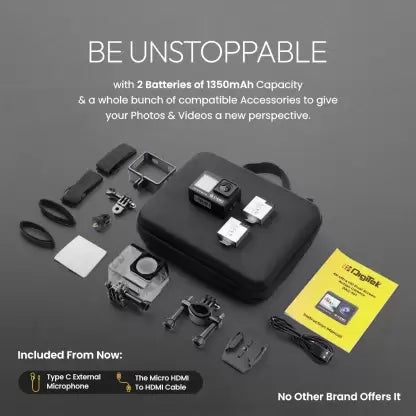 DIGITEK GoCAM DAC-101 5K 30FPS WiFi Ultra HD with 6-Axis Gyro EIS Stabilization 150° WideAngle Sports and Action Camera  (Black, 48 MP)