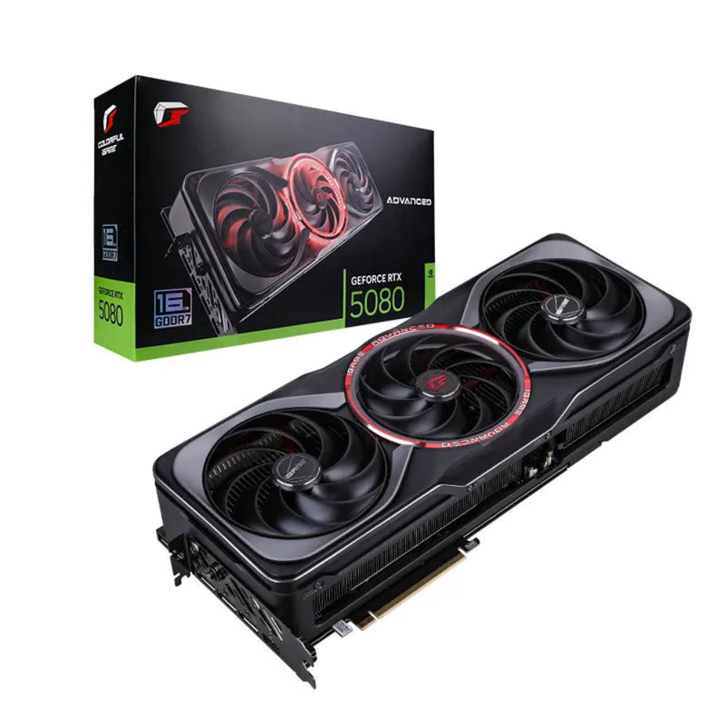Colorful iGame GeForce RTX 5080 Advanced OC 16GB-V GDDR7 Graphics Card - retail box and card