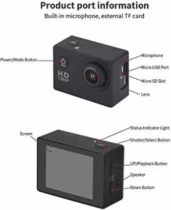 Garundropsy GO PRO Portable Waterproof Ultra HD Sports Action Camera Sports and Action Camera  (Black, 12 MP)