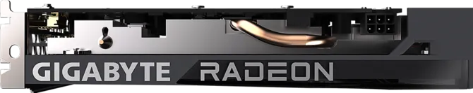 Gigabyte Radeon RX 6500 XT Eagle 4GB graphics card top view showing heat pipe and 6-pin power connector