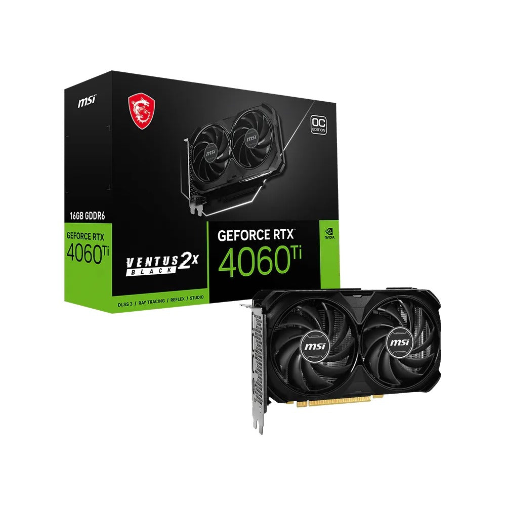 MSI GeForce RTX 4060 Ti Ventus 2X Black OC 16GB GDDR6 Graphics Card