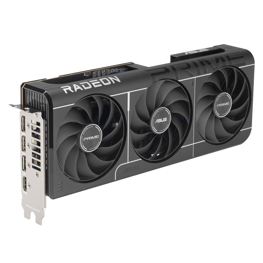 ASUS Prime Radeon RX 9070 GRE EVO OC Edition 12GB GDDR6 Graphics Card - front angled view with display outputs