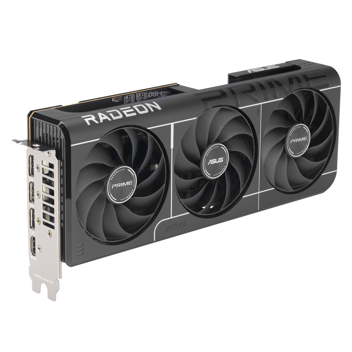 ASUS Prime Radeon RX 9070 GRE EVO OC Edition 12GB GDDR6 Graphics Card - front angled view with display outputs