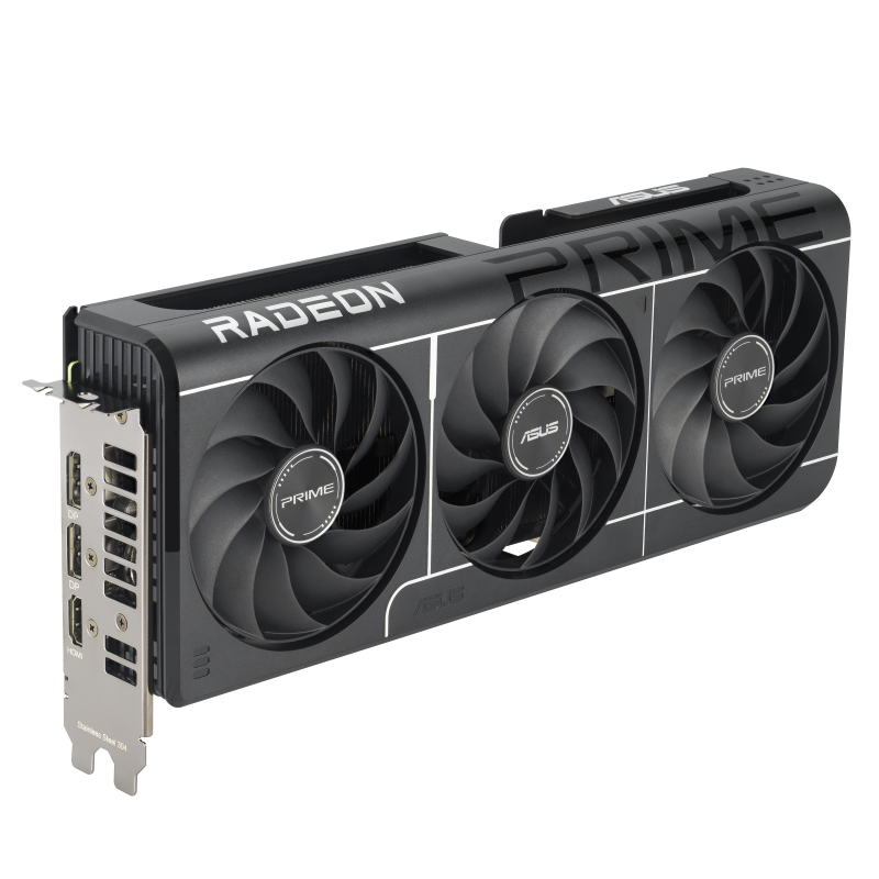 ASUS Prime Radeon RX 9060 XT 16GB GDDR6 OC Edition Graphics Card - angle view, I/O side